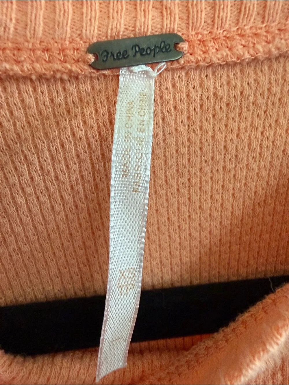 Free People Thermal Top Desert Orange Waffle Knit Crochet Boho SIze XS